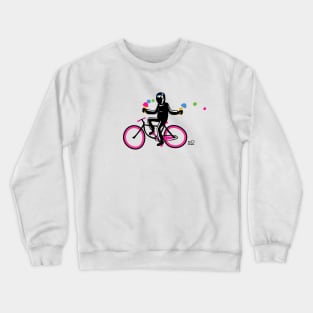 Cute ninja on a pink biking losing the ice cream! Crewneck Sweatshirt